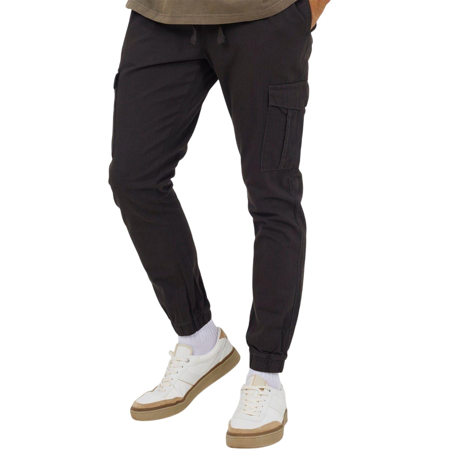 Dark Grey - Front - Brave Soul Mens Cargo Jogging Bottoms