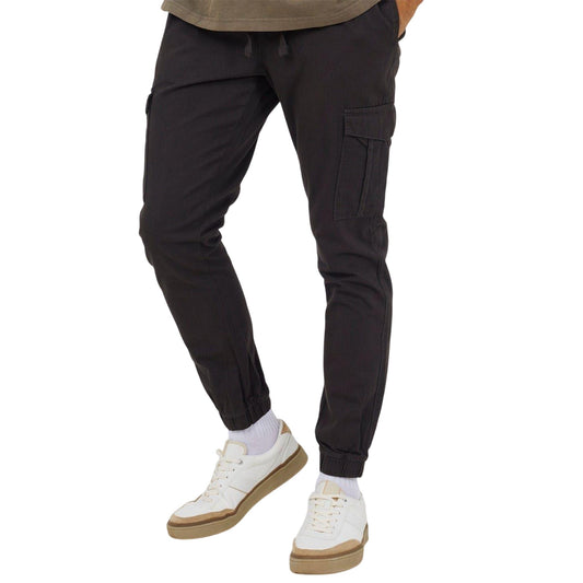 Dark Grey - Front - Brave Soul Mens Cargo Jogging Bottoms