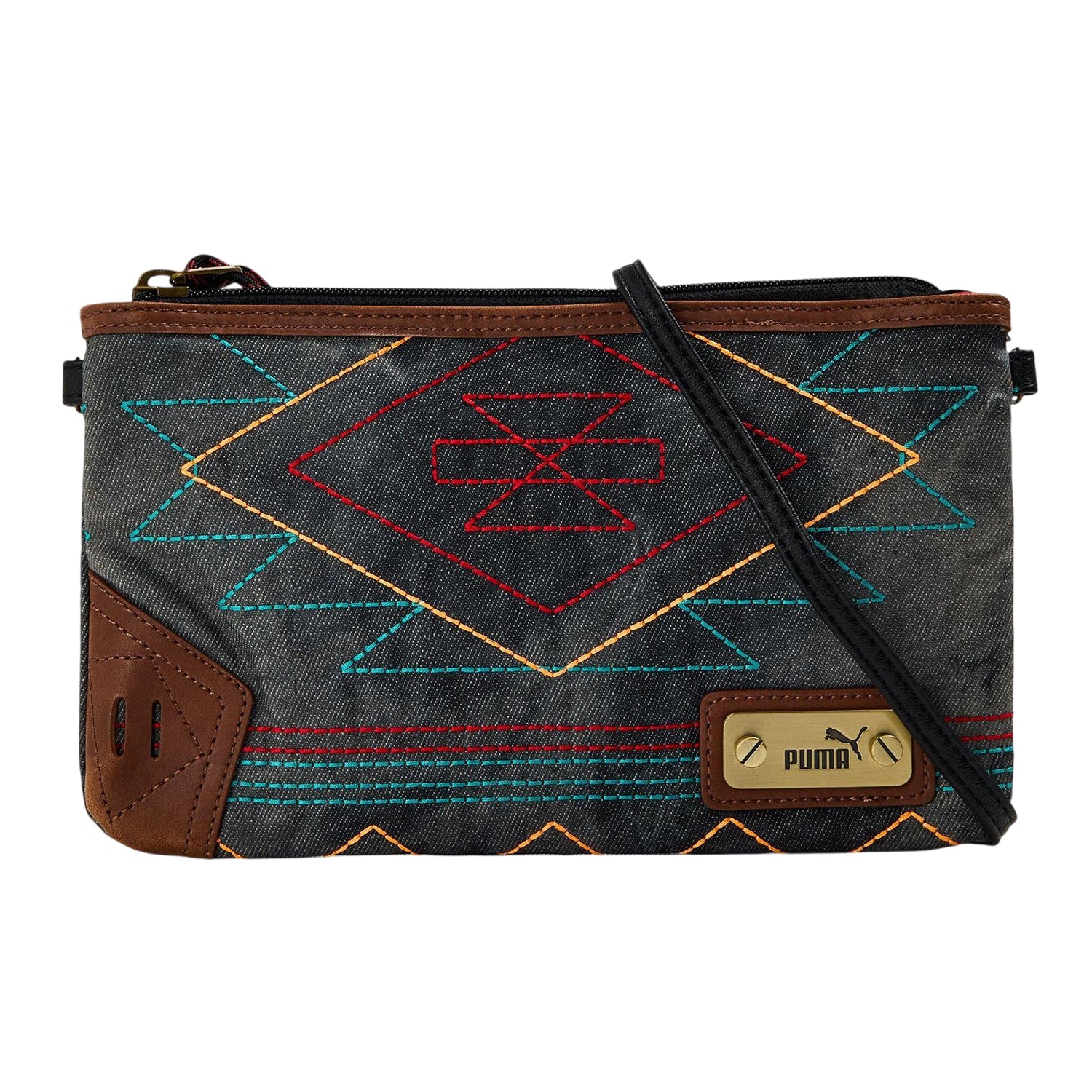 Black-Dark Denim - Front - Puma Womens-Ladies Denim Everyday Shoulder Bag