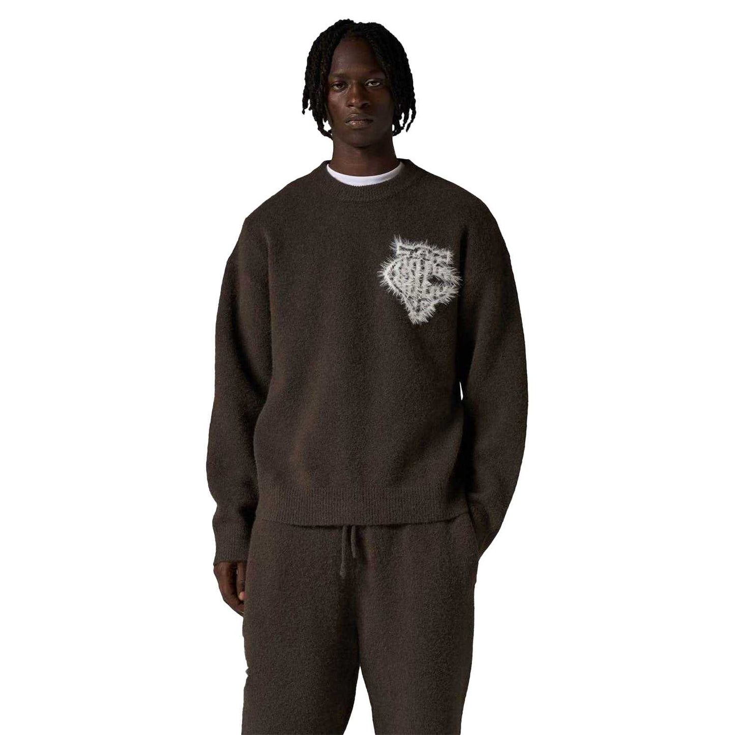 Brown - Side - Couture Mens Fluffy Pullover