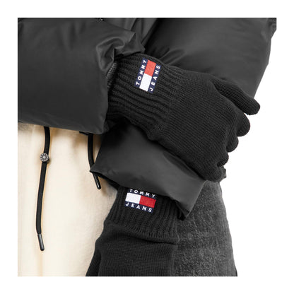 Black - Side - Tommy Jeans Womens-Ladies Knitted Flag Logo Winter Gloves