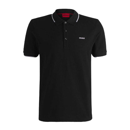 Black - Front - Hugo Mens Embroidered Logo Cotton Pique Short-Sleeved Polo Shirt
