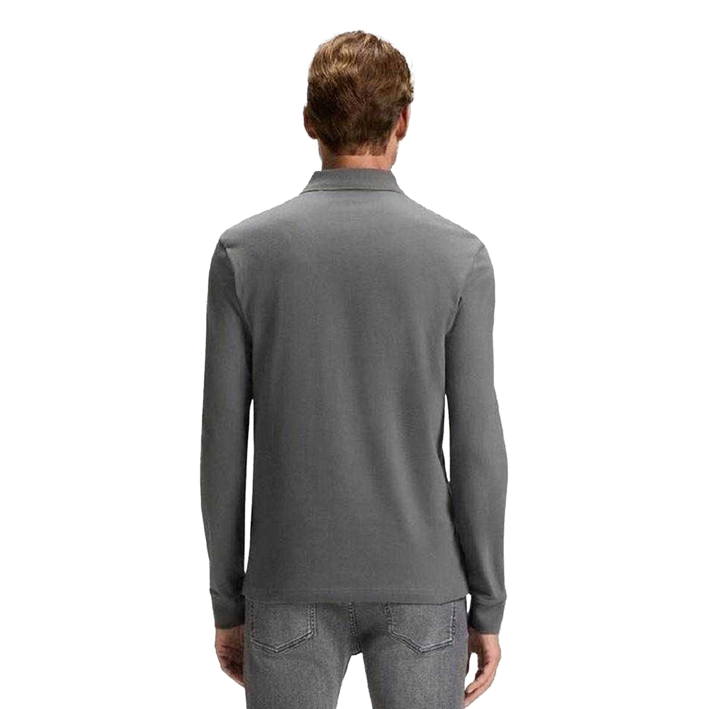 Grey - Back - Boss Mens Passerby Slim Long-Sleeved Polo Shirt