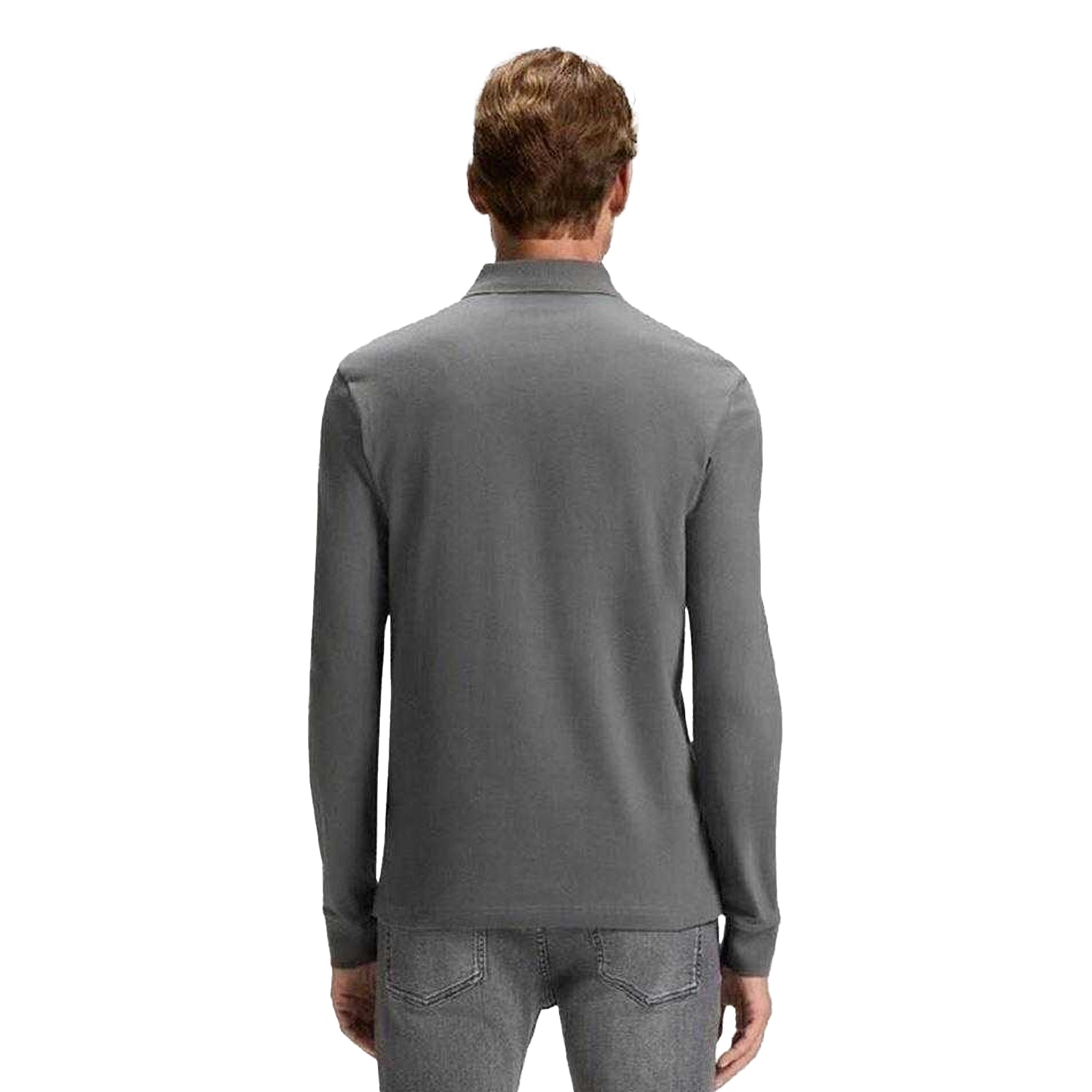 Grey - Back - Boss Mens Passerby Slim Long-Sleeved Polo Shirt