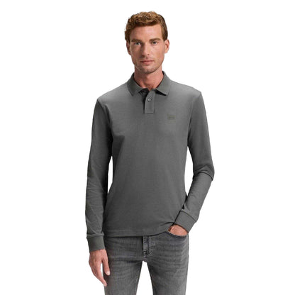 Grey - Side - Boss Mens Passerby Slim Long-Sleeved Polo Shirt
