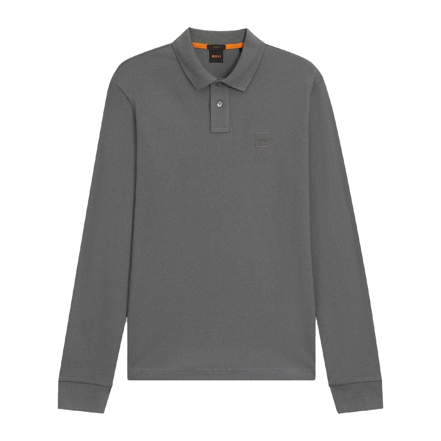 Grey - Front - Boss Mens Passerby Slim Long-Sleeved Polo Shirt