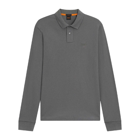 Grey - Front - Boss Mens Passerby Slim Long-Sleeved Polo Shirt