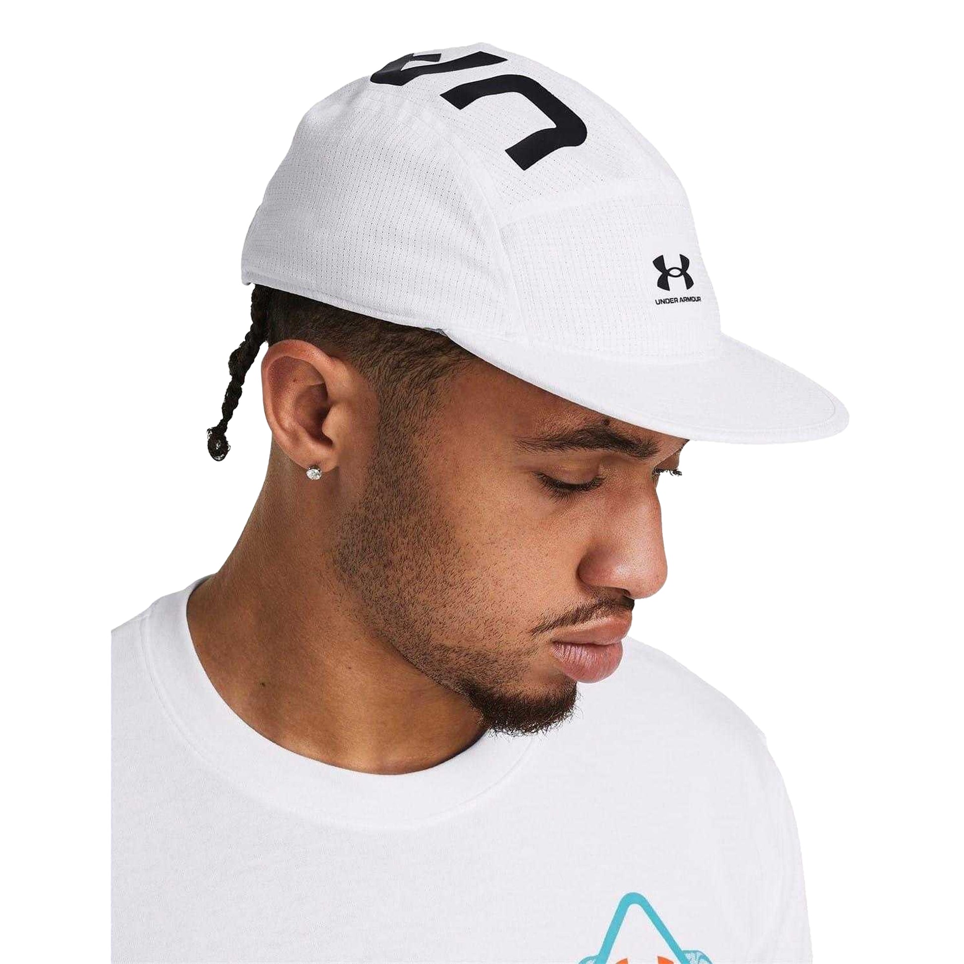 White - Side - Under Armour Mens Armourvent Logo Running Cap