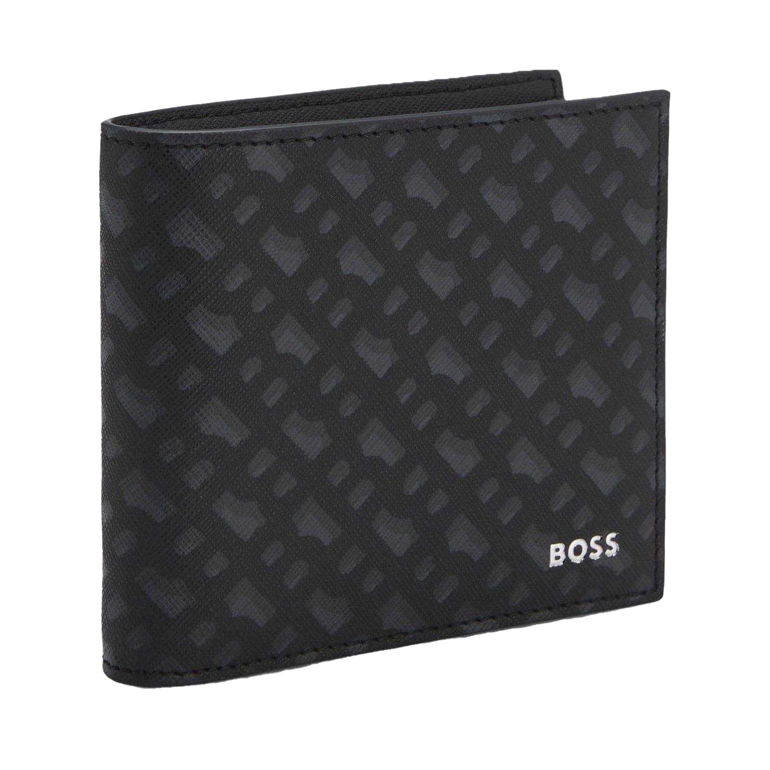 Black - Back - Boss Zair Geometric Pattern Leather Wallet