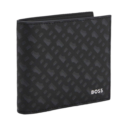 Black - Back - Boss Zair Geometric Pattern Leather Wallet