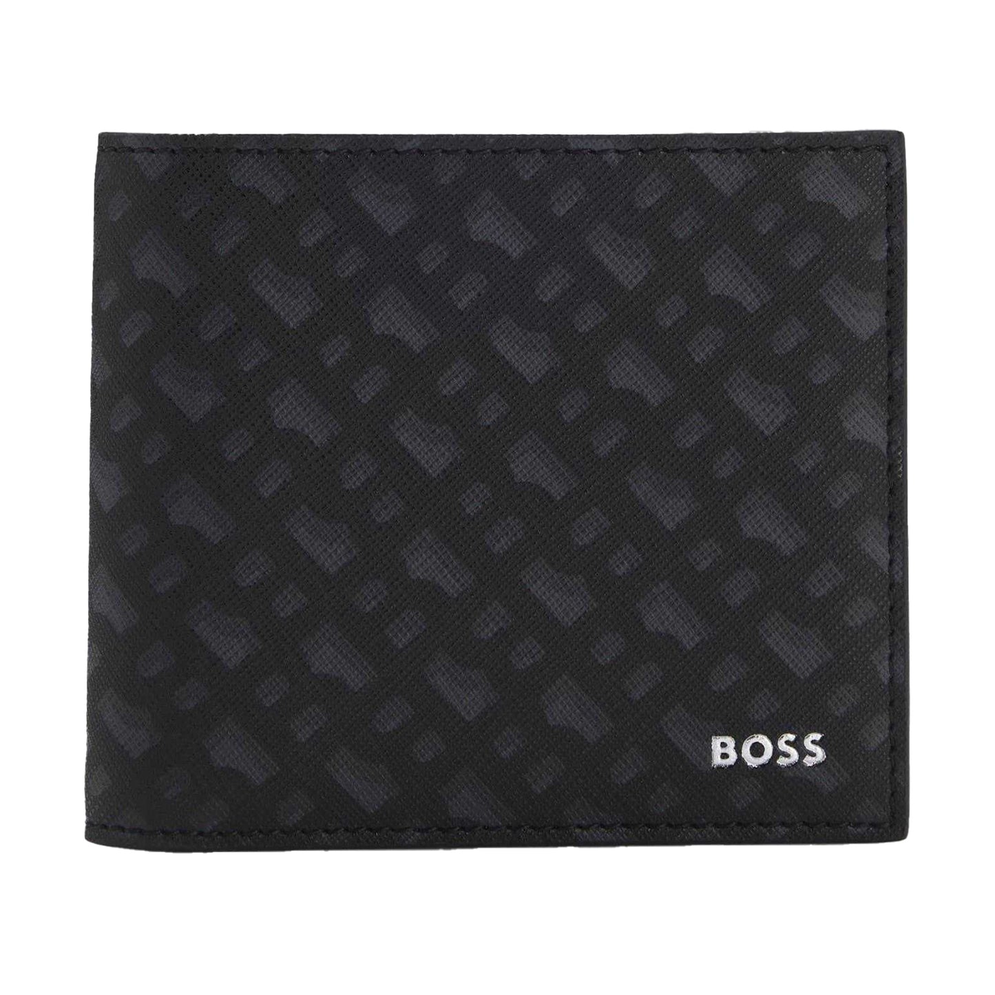 Black - Front - Boss Zair Geometric Pattern Leather Wallet