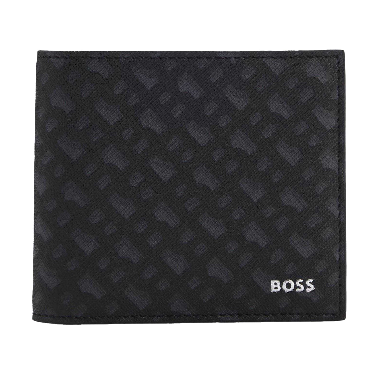 Black - Front - Boss Zair Geometric Pattern Leather Wallet
