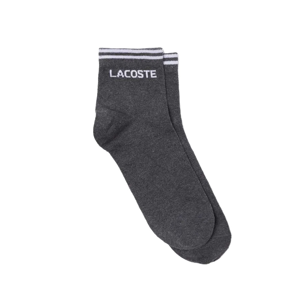 Grey - Side - Lacoste Unisex Adult Low Cotton Sports Socks (Pack of 2)