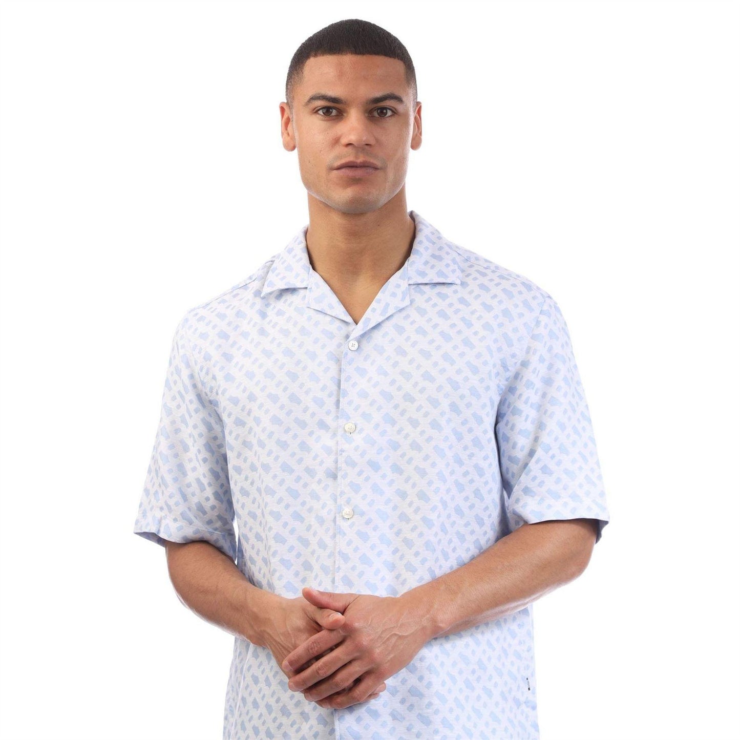 Blue - Side - Boss Mens C-Lars-252 Lyocell Short-Sleeved Shirt