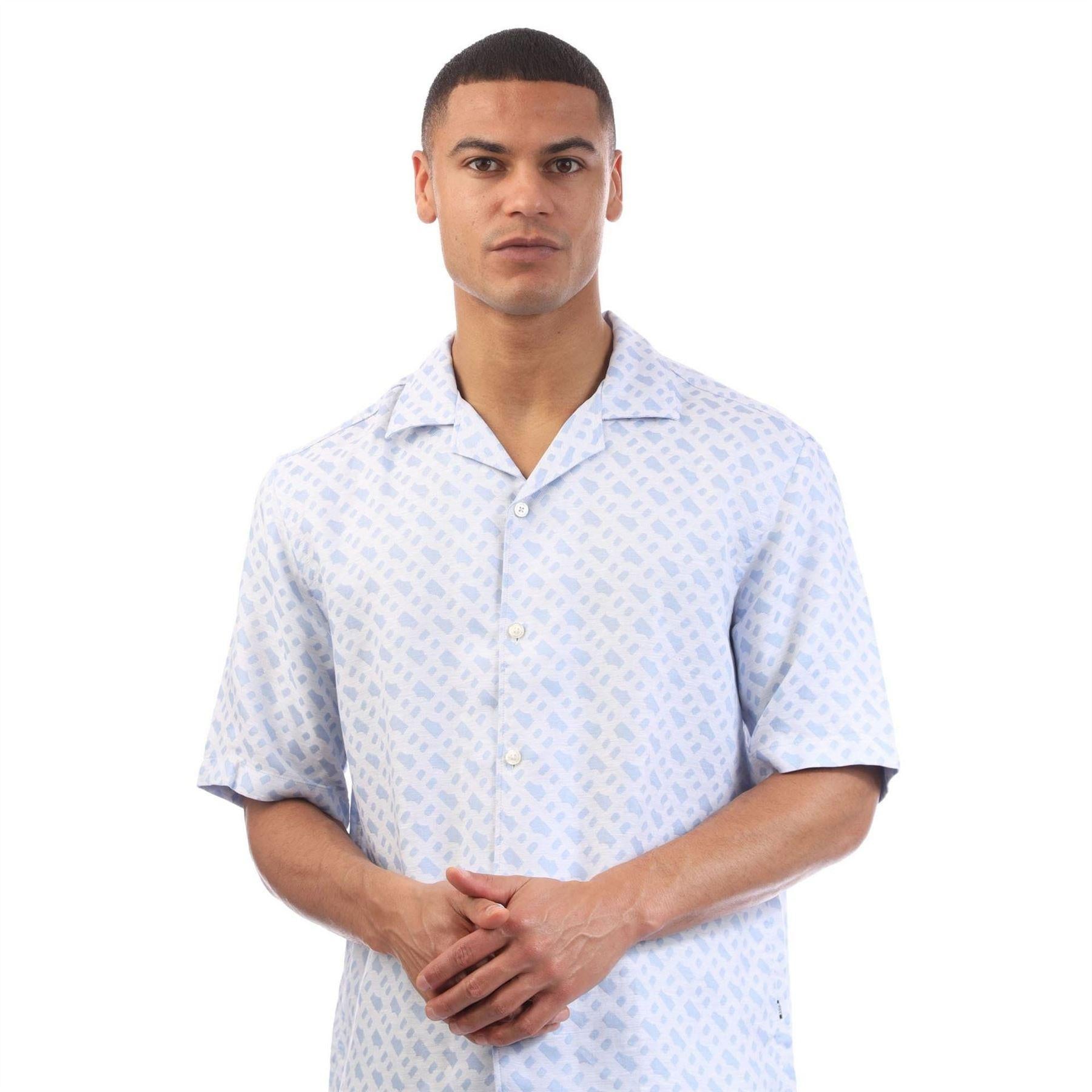 Blue - Side - Boss Mens C-Lars-252 Lyocell Short-Sleeved Shirt