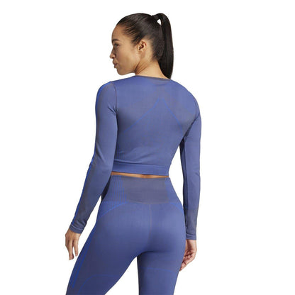 Navy Blue Melange - Back - Adidas Womens-Ladies Long-Sleeved Top