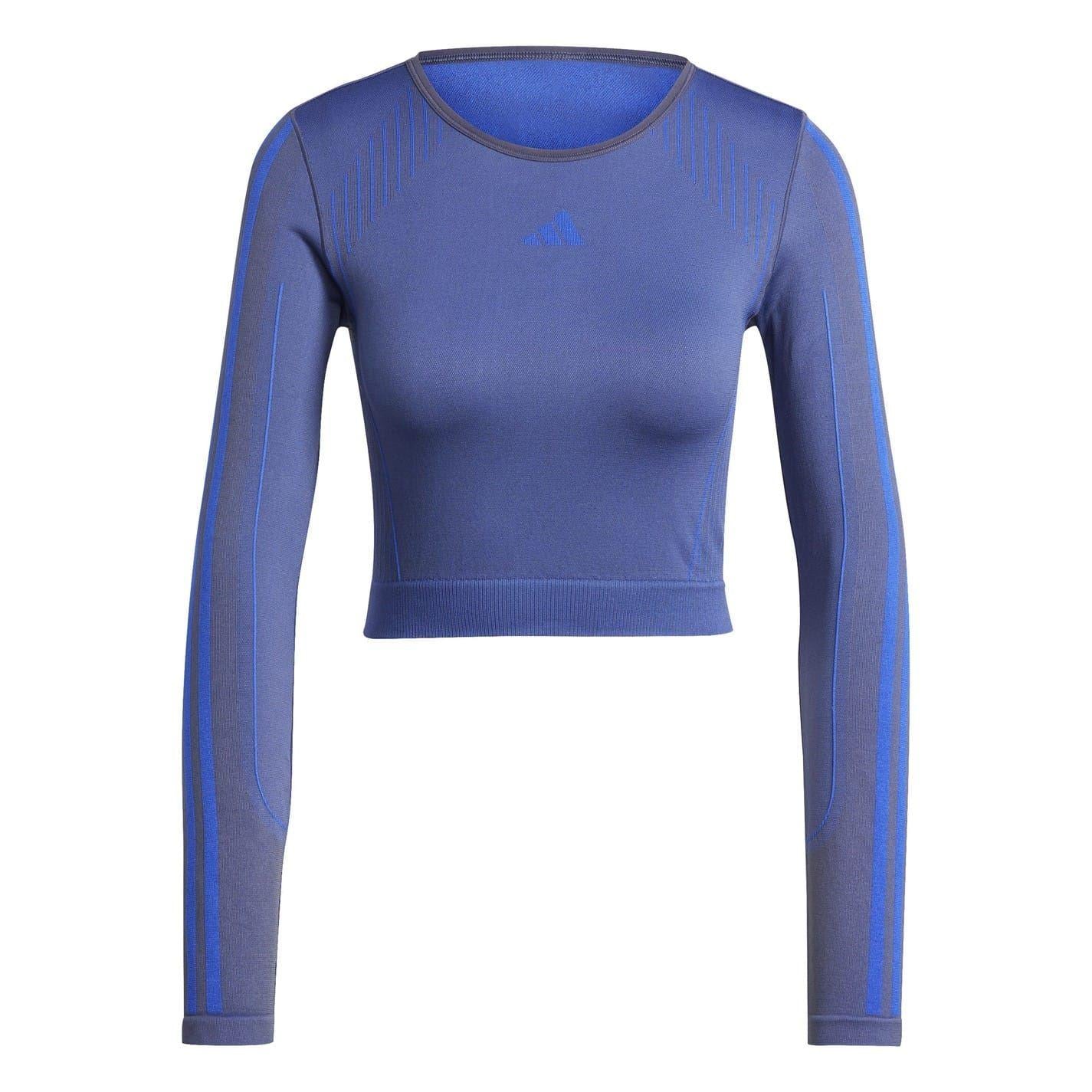 Navy Blue Melange - Front - Adidas Womens-Ladies Long-Sleeved Top