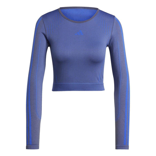 Navy Blue Melange - Front - Adidas Womens-Ladies Long-Sleeved Top