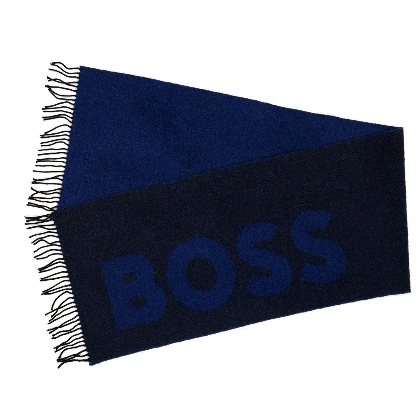 Dark Blue - Back - Boss Mens Logo Wool Midweight Scarf