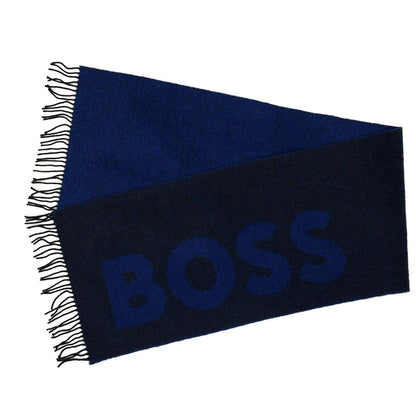 Dark Blue - Back - Boss Mens Logo Wool Midweight Scarf