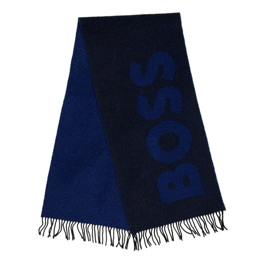 Dark Blue - Front - Boss Mens Logo Wool Midweight Scarf