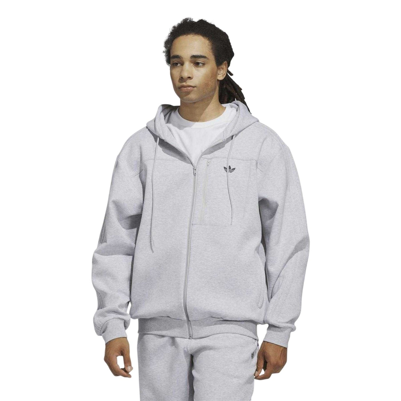 Grey - Side - Adidas Unisex Adult Originals Long-Sleeved Full Zip Hoodie