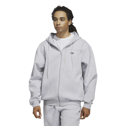 Grey - Side - Adidas Unisex Adult Originals Long-Sleeved Full Zip Hoodie