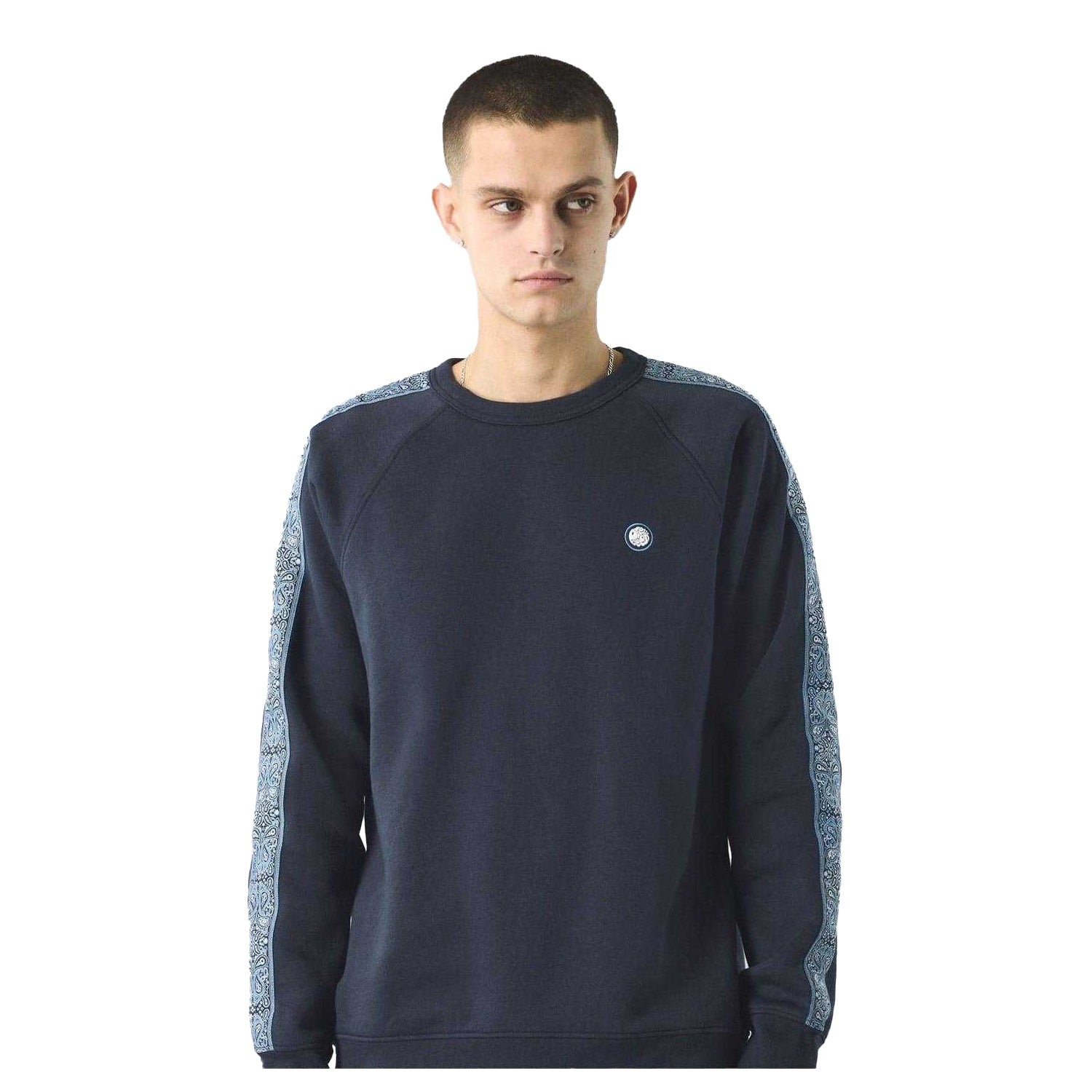 Navy - Side - Pretty Green Mens Paisley Regular Raglan Sweatshirt