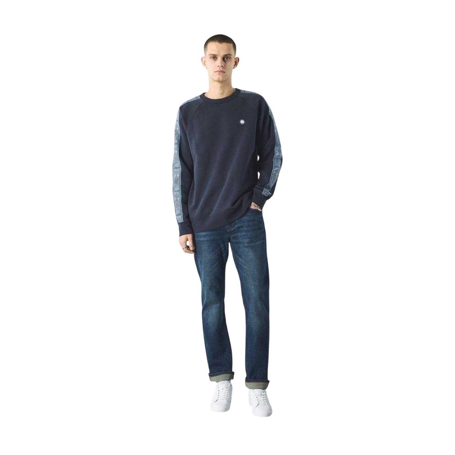 Navy - Lifestyle - Pretty Green Mens Paisley Regular Raglan Sweatshirt