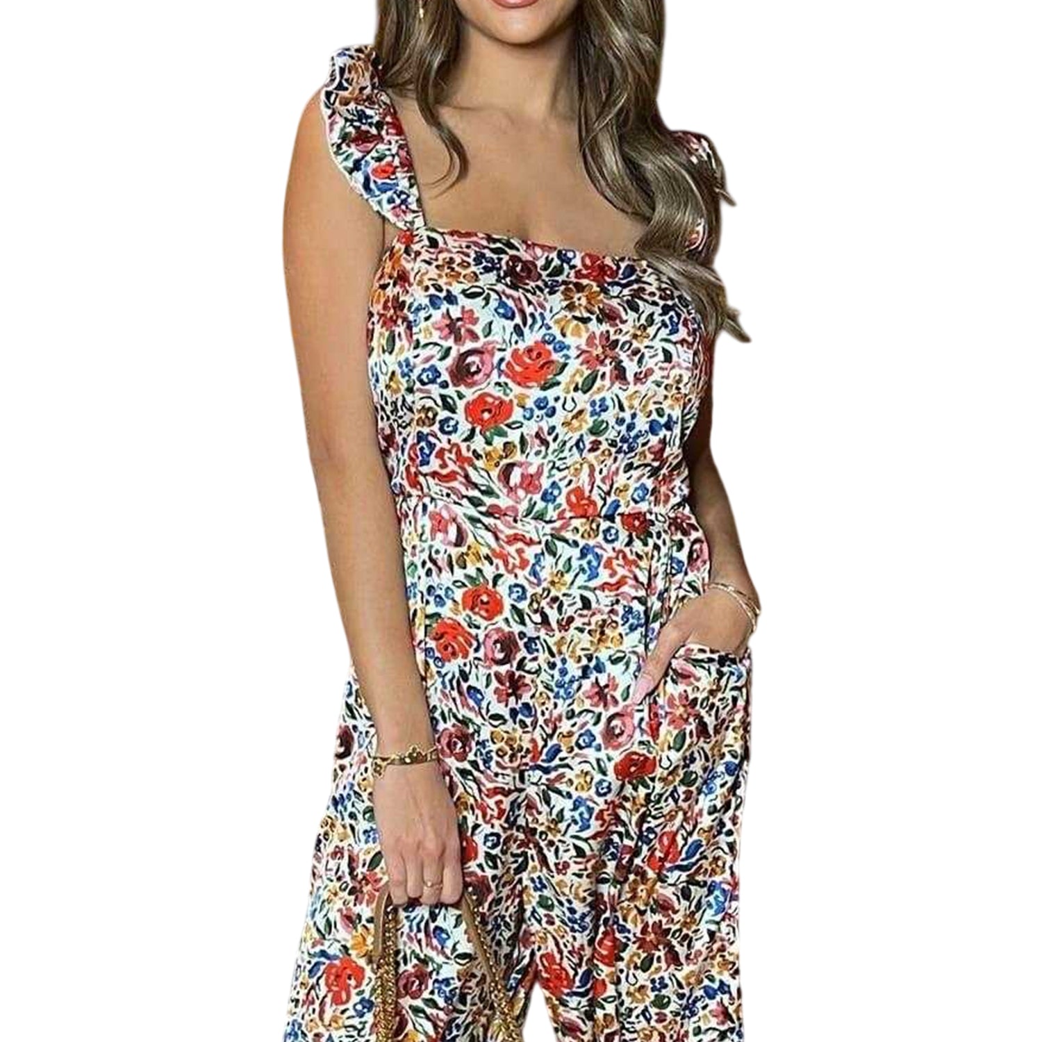 Floral-Multicoloured - Side - AX Paris Womens-Ladies Floral Polyester Jumpsuit