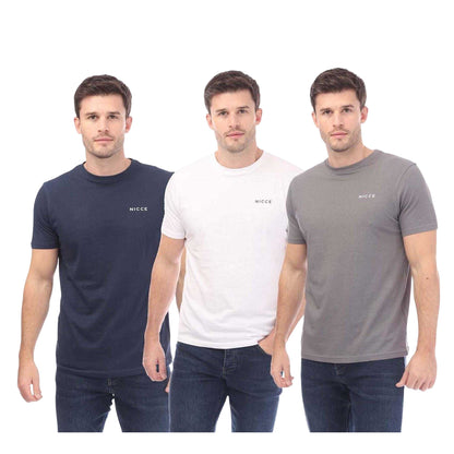 White-Navy-Grey - Front - Nicce Mens Cotton T-Shirt (Pack of 3)