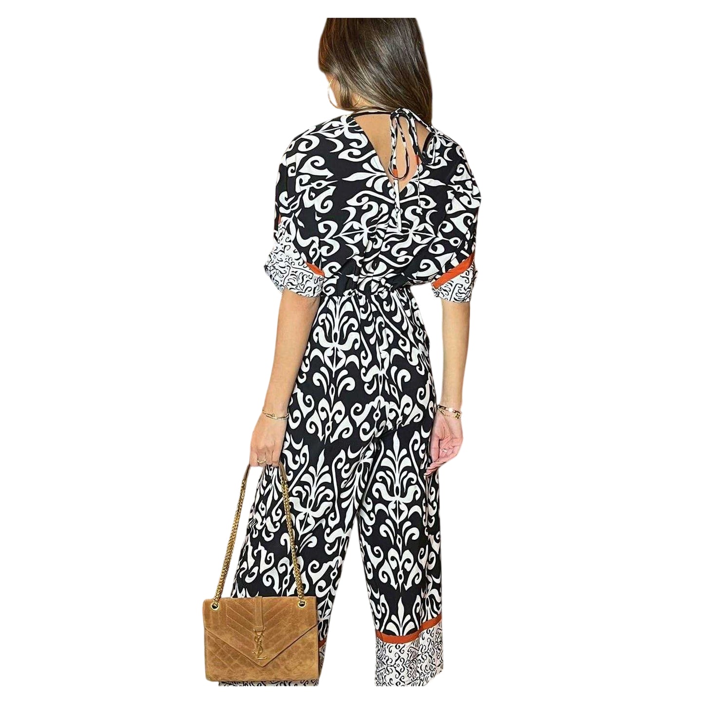 Black-Cream - Back - AX Paris Womens-Ladies Polyester Jumpsuit