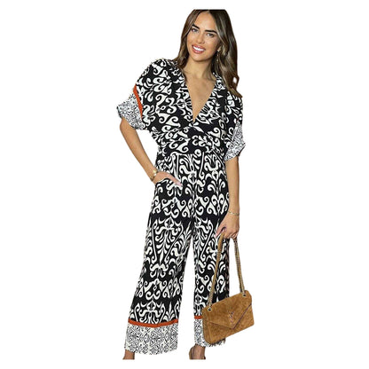 Black-Cream - Front - AX Paris Womens-Ladies Polyester Jumpsuit
