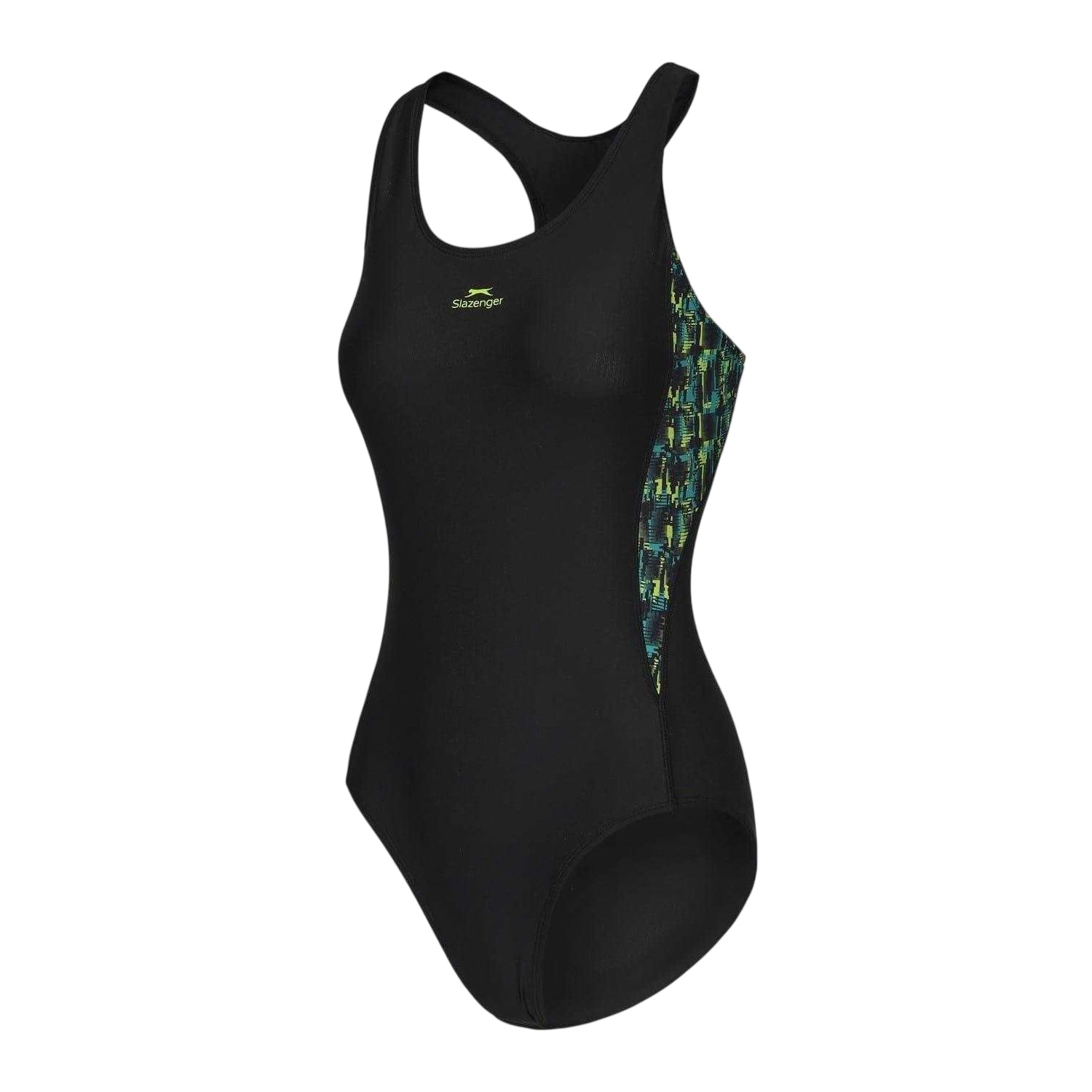 Black-Green Print - Side - Slazenger Womens-Ladies One Piece Swimsuit