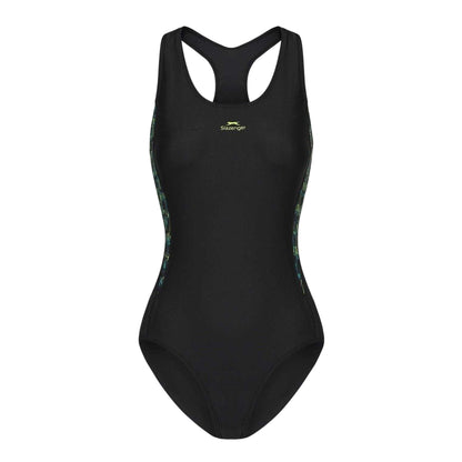 Black-Green Print - Front - Slazenger Womens-Ladies One Piece Swimsuit