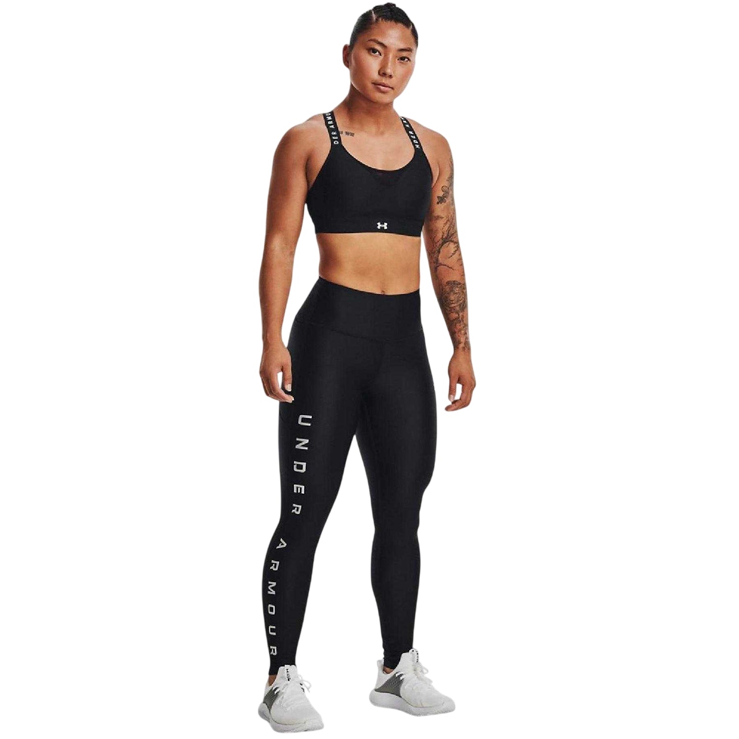 Black - Side - Under Armour Womens-Ladies HeatGear Reflective High Waist Leggings