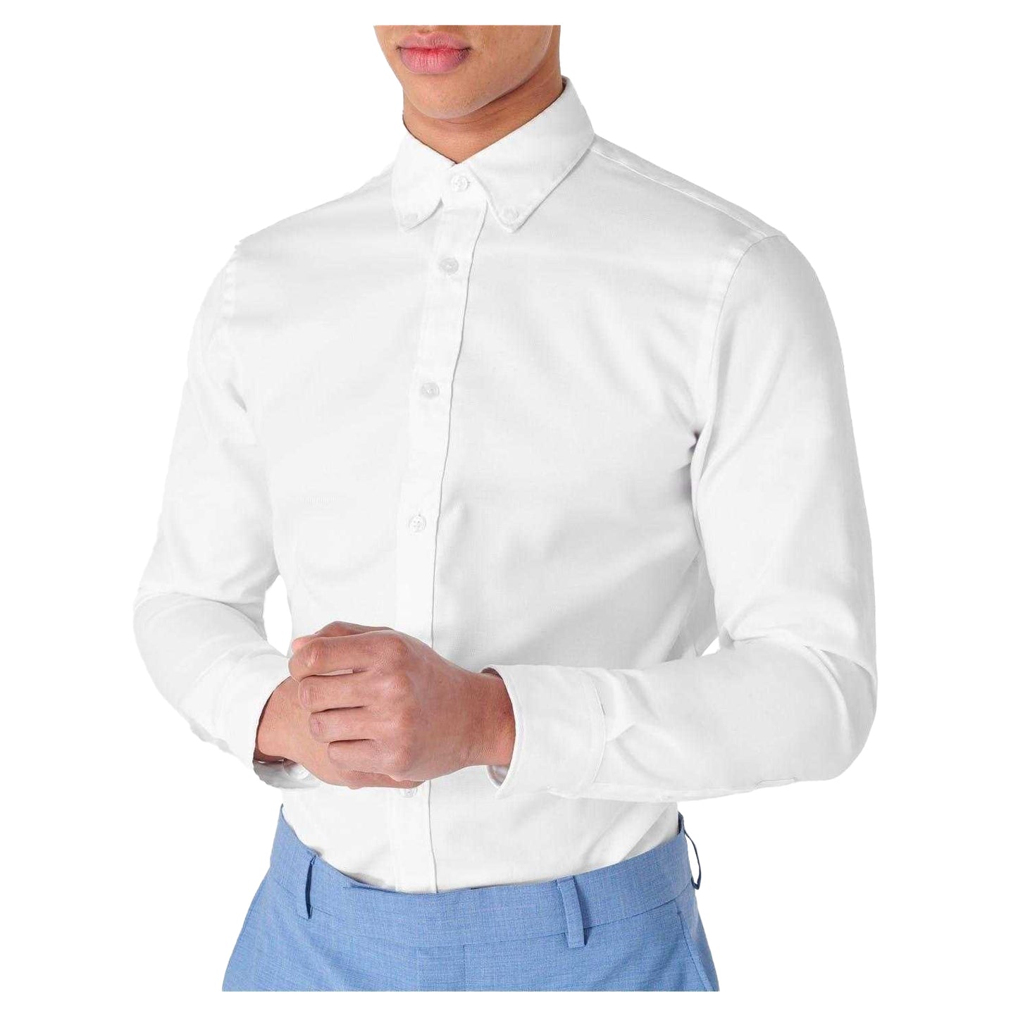 White - Side - Haines and Bonner Mens Oxford Cotton Slim Button-Down Shirt