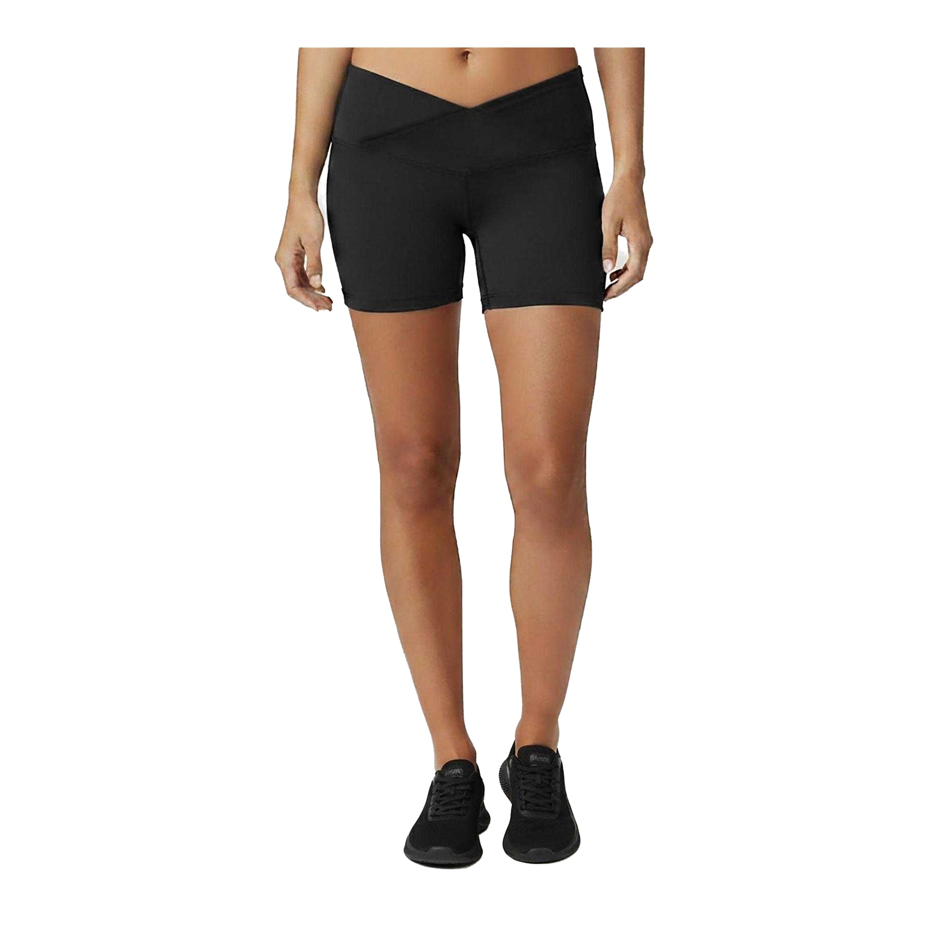 Black - Side - USA Pro Womens-Ladies Wrap Front High Waist Cycling Shorts