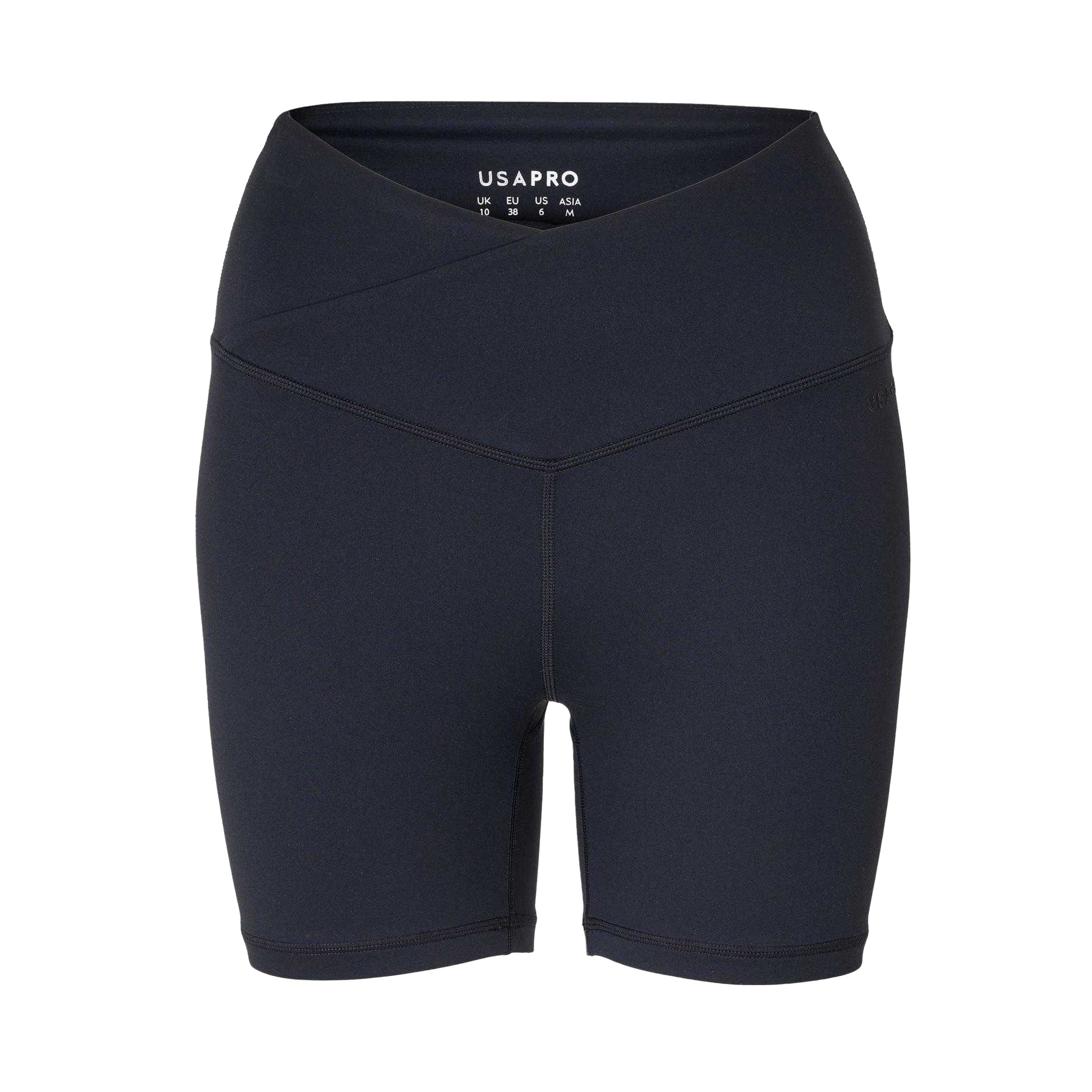 Black - Front - USA Pro Womens-Ladies Wrap Front High Waist Cycling Shorts