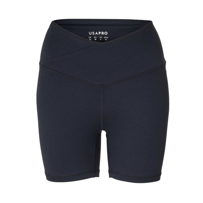 Black - Front - USA Pro Womens-Ladies Wrap Front High Waist Cycling Shorts