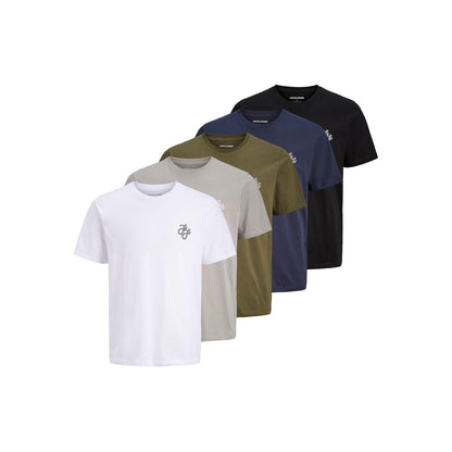 Navy-White-Black-Grey-Khaki Green - Front - Jack And Jones Mens Corp Cotton T-Shirt (Pack of 5)