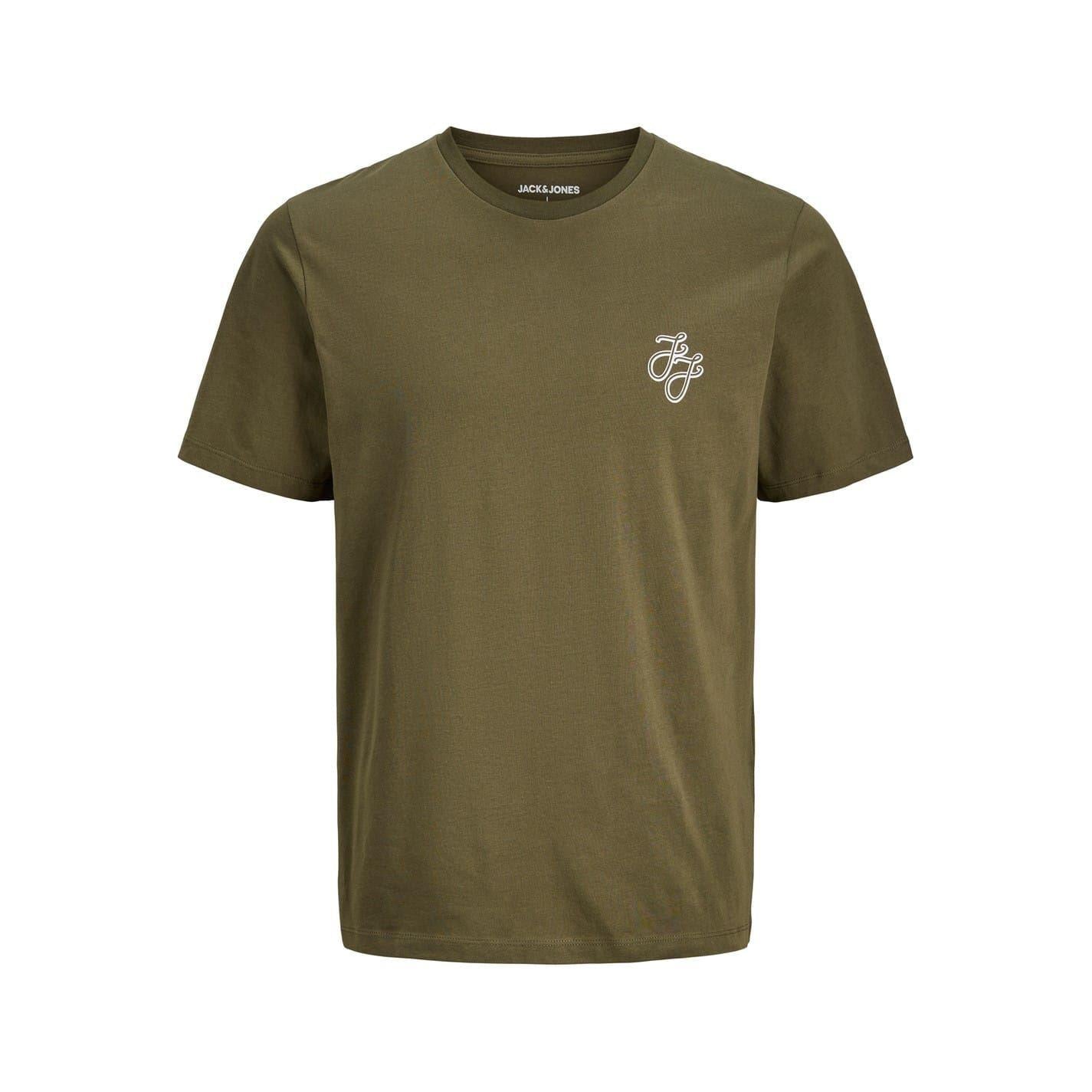 Navy-White-Black-Grey-Khaki Green - Back - Jack And Jones Mens Corp Cotton T-Shirt (Pack of 5)