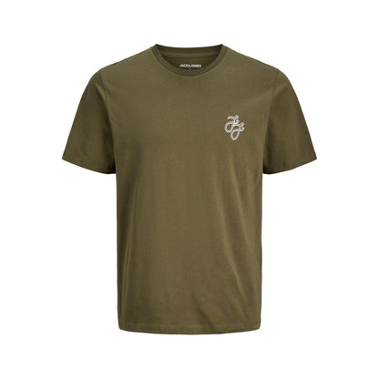 Navy-White-Black-Grey-Khaki Green - Back - Jack And Jones Mens Corp Cotton T-Shirt (Pack of 5)