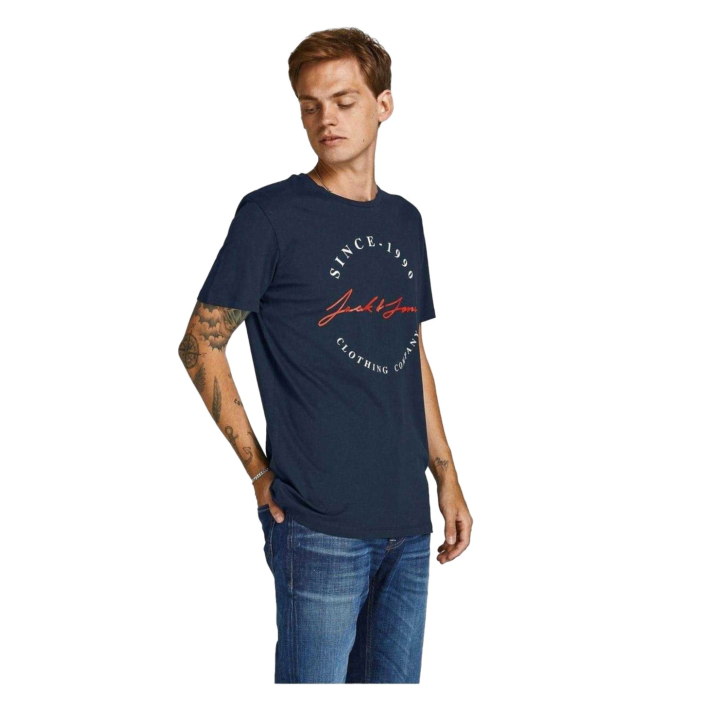 White-Grey-Burgundy-Khaki-Navy - Pack Shot - Jack And Jones Mens Corp Cotton T-Shirt (Pack of 5)