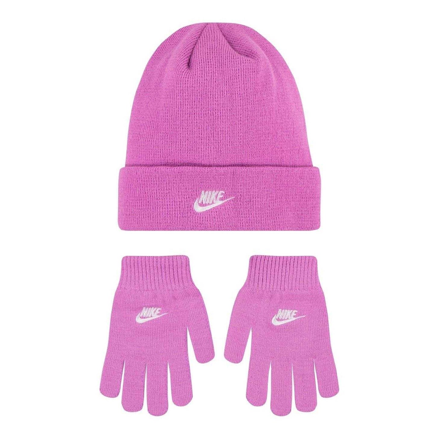 Playful Pink - Front - Nike Childrens-Kids Logo Beanie & Gloves Set