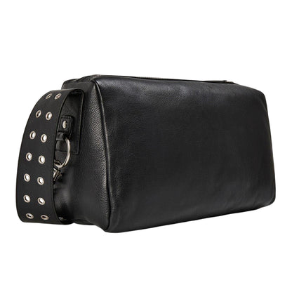 Black - Back - Kangol Metal Logo Leather Crossbody Bag