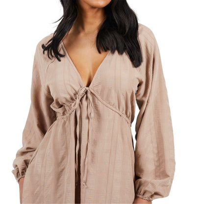 Taupe - Side - Brave Soul Womens-Ladies A-line Mini Dress