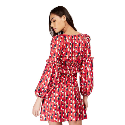Multicoloured Print - Back - Little Mistress Womens-Ladies Geometric Pattern Balloon Sleeve Wrap Dress