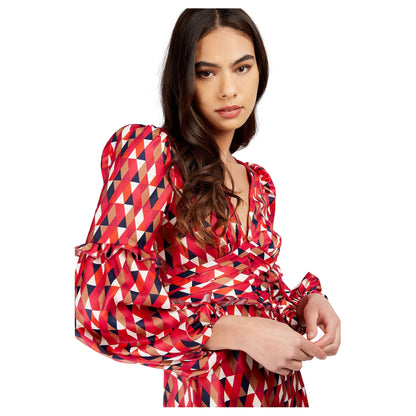 Multicoloured Print - Side - Little Mistress Womens-Ladies Geometric Pattern Balloon Sleeve Wrap Dress