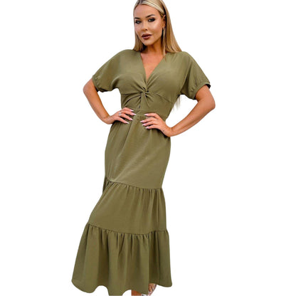 Khaki Green - Side - AX Paris Womens-Ladies Polyester Summer Maxi Dress